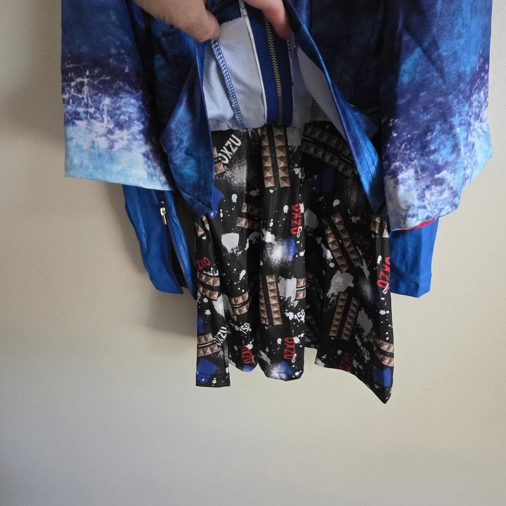 Disney Descendants Evie Costume Dress Girls Large 12 Blue Moto Jacket Graffiti